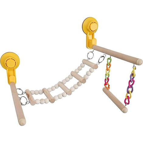 Percha de madera con ventosa para ventana y ducha, centro de actividades portátil, soporte de juego para periquitos y pájaros pequeños. (1/5)