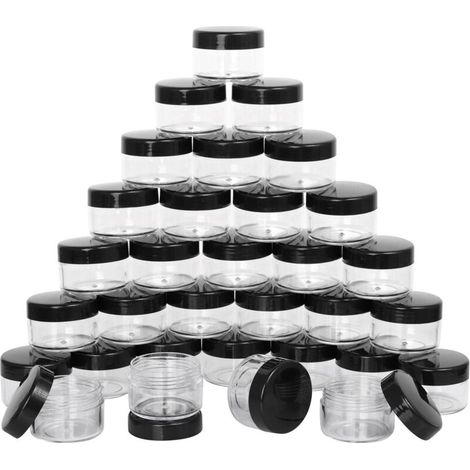 Lot de 32 petits pots d'échantillons de maquillage, contenants cosmétiques de 15 grammes avec couvercles, pots en plastique, pots de voyage noirs, bouteilles vides pour produits de toilette