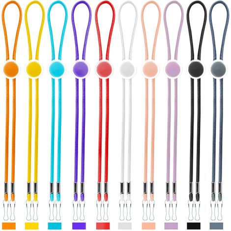 Lot de 10 cordons élastiques réglables avec boucle colorée pour masque - Double crochet - Anti-perte - Protège les oreilles - Réutilisable (1/5)