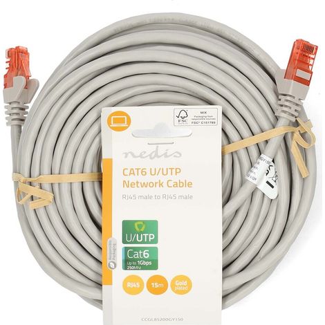 Nedis CAT6-Netzwerkkabel / RJ45 Stecker / RJ45 Stecker / U/UTP / 15.0 m / Rund / PVC / Grau / Label