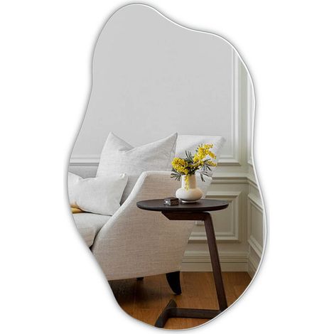 Grand miroir asymétrique sans cadre à suspendre, grand miroir mural irrégulier avec panneau arrière en MDF 50x85 cm, miroir décoratif pour mur, salon, salle de bain, entrée, décoration (1/5)