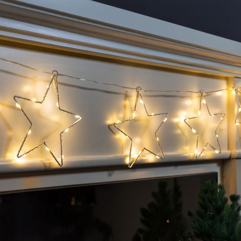 Lichterkette mit 8 LED Sternen warm weiß - 200 cm - Weihnachts Deko Beleuchtung Batterie betrieben - Advent Winter Lichtervorhang Fenster Wand Dekoration