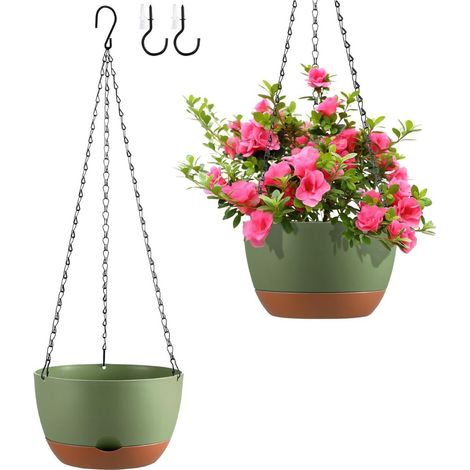 Lot de 2 Jardinières Suspendues Autonomes - Pots avec Récupérateur d'Eau Amovible et Trou de Drainage pour Plantes d'Intérieur et d'Extérieur (1/5)