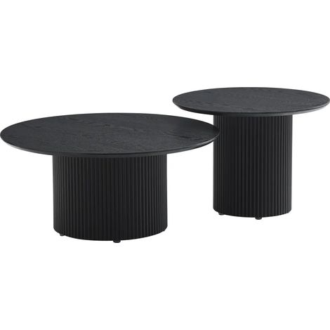 Duo Tables Gigognes Rondes Plateau Noir Mat & Métal Noir Ø80 cm – BAIETA (1/5)