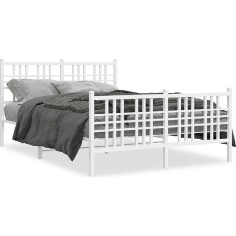 Lit double  Lit adulte  Cadre de lit métal sans matelas et pied de lit blanc 137x190 cm