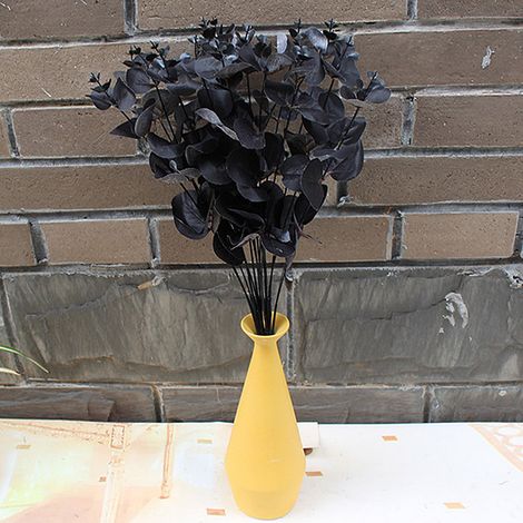 schwarze Eukalyptuszweige aus Seide, künstliche Blätter, Zweige, Blüten, Heimdekoration, Fotopflanzen, Simulation (1/5)