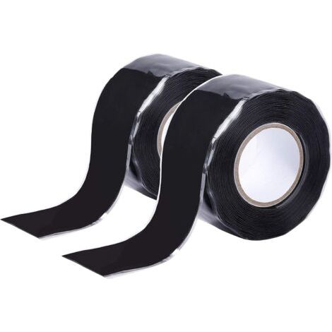PA Selbstverschmelzendes Silikonband, Autofusionsband, wasserdichtes Dichtungsband, Reparaturband für Notrohre, Wasserrohrlecks, Elektrokabel, 2 Rollen 3 Meter/Rolle (schwarz) (1/5)
