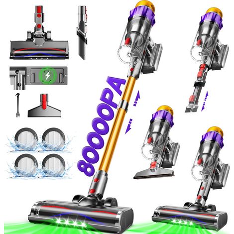Authmic – Aspirateur balai sans fil 80000 Pa 600W – Autonomie 70 min – Niveau sonore 58 dB – Capacité 2 L – Moteur sans balais pour poils d’animaux - Doré