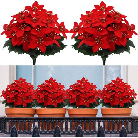 Poinsettia Artificielle - Bouquet Floral Hivernal pour Décoration de Noël - 6 Pièces - Pour Arbre de Noël, Couronne, Centre de Table et Porte d'Entrée (1/5)