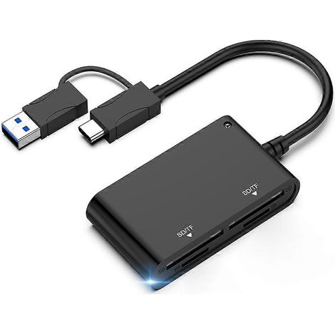 Adaptateur OTG 4-en-1 USB-C pour cartes SD/TF compatible téléphoneappareil photo et ordinateur portable - Transfert de données haute vitesse (1/5)