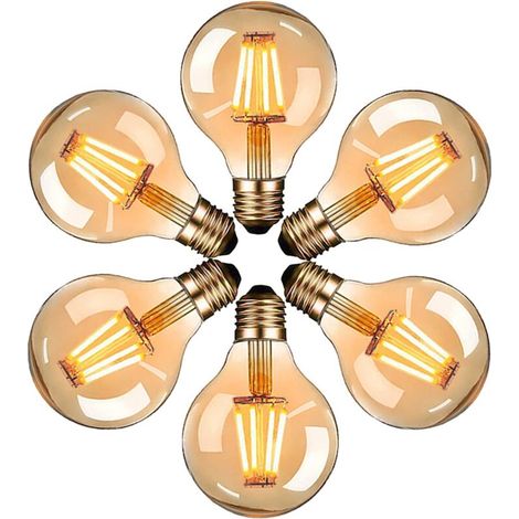 Ampoule LED Edison vintage. ampoule vintage G80 E27 4 W. lumière jaune 2200 K. ampoule à filament vintage. équivalent à une ampoule à incandescence de 40 W. non variable. lot de 6