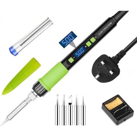 Juego de soldador LCD de 90 W con función de espera automática, temperatura ajustable de 180 °C a 500 °C, 5 puntas de soldadura + soporte + hilo de soldar (1/4)