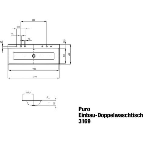 KALDEWEI 907107283001 Receveur à encastrer PURO Mod.3169-D, 1200 x