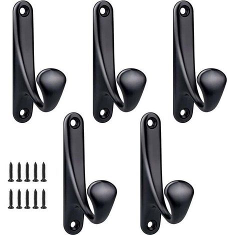 Schraubbare Wandgarderobenhaken, 5er-Pack, einfache, robuste Garderobenhaken aus Zinklegierung, geeignet für Türen, Eingangsbereiche, Schlafzimmer, Badezimmer usw., Mehrzweckhaken, Schrauben inklusive (1/4)
