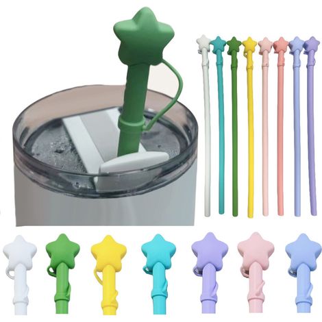 Pajitas de silicona reutilizables con puntas en forma de estrella, 31 cm, paquete de 8