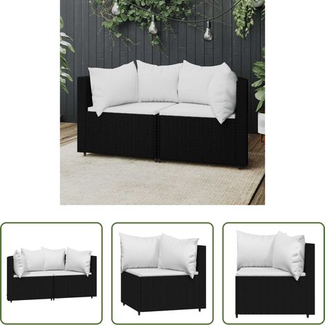 Canapé extérieur -  Canapés d'angle de jardin et coussins 2pcs Noir Résine tressée (1/5)