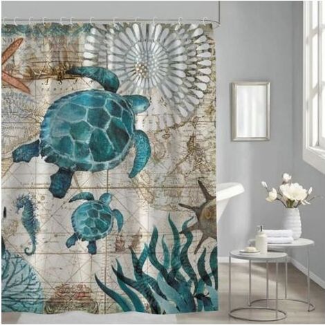 Rideau de Douche Anti Moisissure Salle de Bain Rideau Baignoire 180x200 Mer Tortue Marine Beau Imprimé en Tissu Imperméable avec 12 Crochets Résistant (1/5)