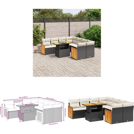Salon de jardin 9 pcs avec coussins noir résine tressée - Ensemble Salon De Jardin - Mobilier De Jardin - Table De Jardin Extensible - Chaise Lounge - Fauteuil De Jardin - Home & Living (1/3)