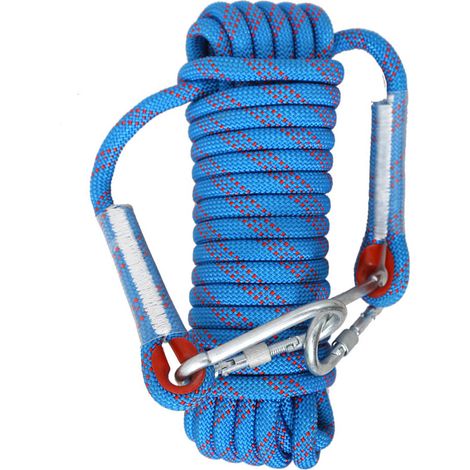 Corde d'escalade élastique extérieure - Nylon pour sécurité secours évasion - 12mm 30mètres - 2 mousquetons - Bleu (1/5)
