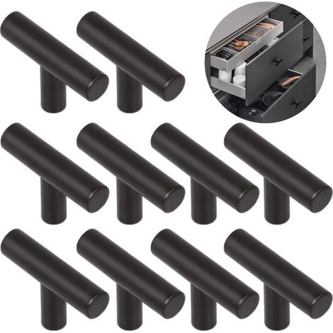 10 Stück T-förmige, gebürstete Schranktürgriffe aus robustem, langlebigem Aluminium mit Einzellochbohrung, für Schubladen, A
