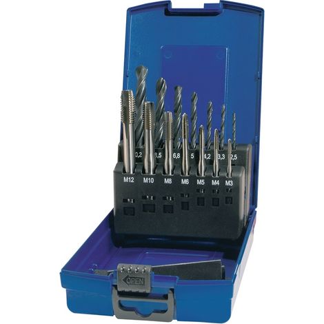 Maschinengewindebohrerset DIN 371/376 B VA M3-M12 14tlg.HSS-Co Ku.-Kass.TECWERK