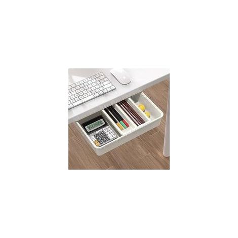 Tiroir sous bureau auto-adhésif blanc Rangement caché pour petits objets Installation facile sans forage Grande capacité de stockage (1/5)