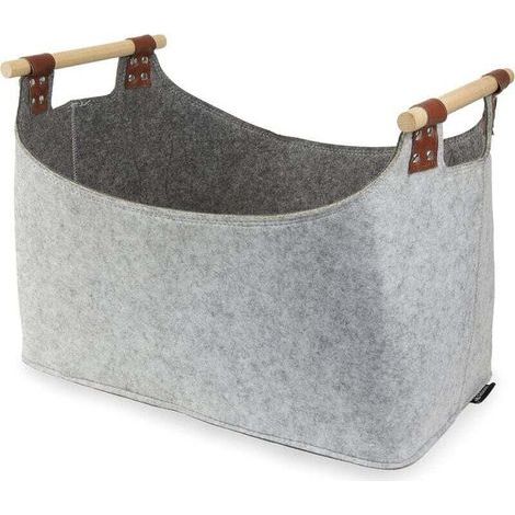 Lntyq Sac à bûches en feutre recyclé bicolore et épaisseur de 5 mm avec poignées de transport solides en bois pour bois de cheminée, journaux, jouets (gris clair/gris) (1/3)