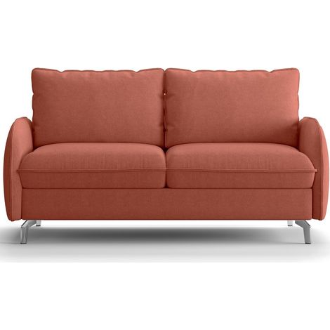Canapé droit convertible 3 places en tissu chenille terracotta - ouverture express - Novoli (1/5)