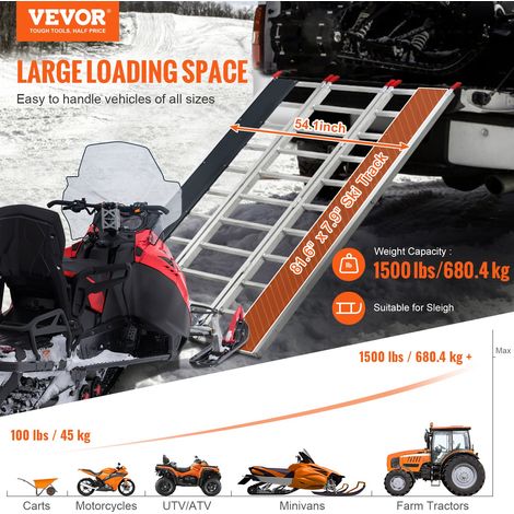 Rampes Pliables Extra Larges en Aluminium 216x137,5 cm, Rampe de Chargement Capacité de 680,4 kg, Rampe d’Accès pour Moto/Moto Tout… (1/5)