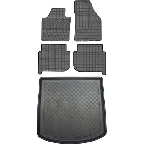 Volkswagen Touran I VAN de 2010-2015 SET - Alfombrillas de goma para coche + alfombrilla para maletero