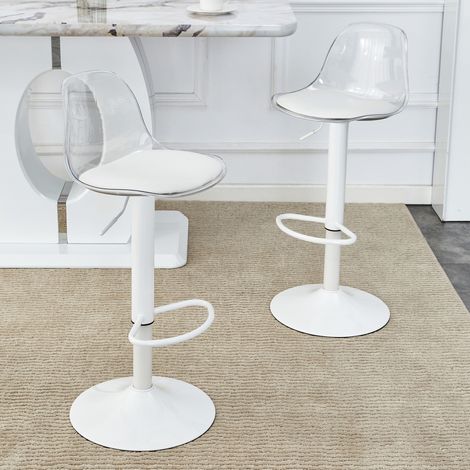 Taburete de bar regulable, lote de 2, 82-104 cm, giratorio 360°, transparente y blanco DESVIAE (1/5)