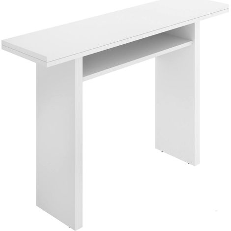 Dmora - Ausziehbarer Tisch Rodella, ausziehbare Zusatzkonsole mit mehreren Positionen, klappbarer Esstisch mit klappbarer Platte, 110 x 33 / 66 x 75 cm, Weiß (1/5)