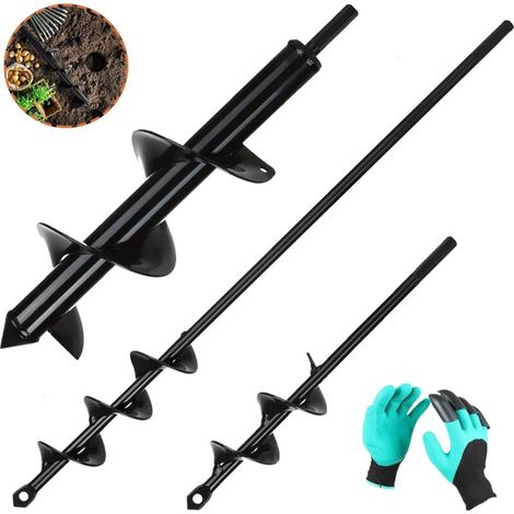 3PCS Mèche Jardin Tariere pour Perceuse Ø 80mm×300mm+ Ø 40mm×420mm+ Ø 40mm×220mm Foreuse Jardin en Spirale avec Gants Jardinage - Rapidement Creuser des Trous - Outil de Plantation Pratique