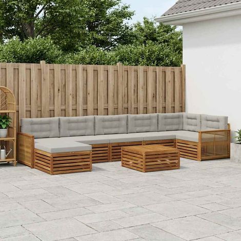 vidaXL Outdoor-Sofagarnitur mit Kissen 8 pcs Natürlich und Hellgrau (1/5)