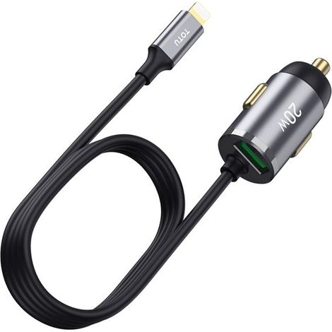 Chargeur Voiture USB 20W Rapide, Câble 1,2 m, Port 8 Broches Gris, Compatible Téléphone et Tablette, Conception Compacte... (1/5)
