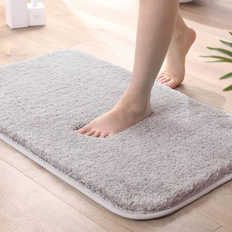 Extra thick non-slip microfiber bath mat – TPR backing for grip – Super absorbent – 50x80 cm – Light grey (1/5)