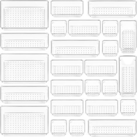 Lot de 25 Organisateurs de Tiroir – 4 Tailles, Rangement Tiroir en Plastique Transparent – Parfait pour Salle de Bain, Coiffeuse, Bureau, Cuisine (1/5)