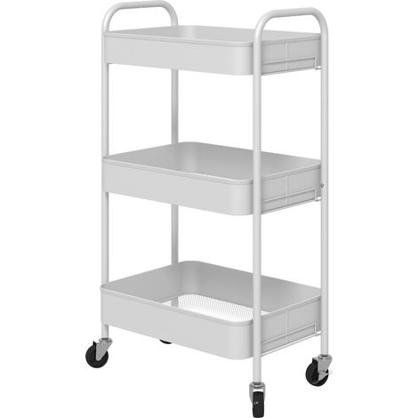 HOMCOM Carrello Portavivande a 3 Livelli in Acciaio con Maniglie Bianco