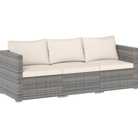 Ensemble de Canapés Modulaires pour Terrasse 3 Pièces, Salon de Jardin en Rotin PE avec Coussins Moelleux, 67 x 67 x 61,5 cm, Blanc (1/5)