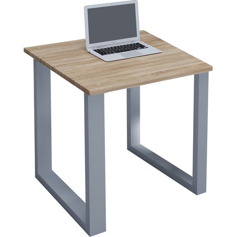 VCM Wood Desk  AL. 76 x AN. 80 x P. 80 cm  Mesa de ordenador lisa  Pies de metal de alta calidad  Mesa de trabajo  Muebles de oficina - Lona U (Plata / Roble Sonoma)