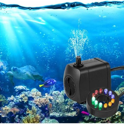VURAHOME - Leise Tauchpumpe für Springbrunnen mit einstellbarem Wasserdurchfluss und 12 farbigen LED-Leuchten für Aquarien, Springbrunnen und Hydrokulturbecken im Garten (700 l/h, 1 (1/4)