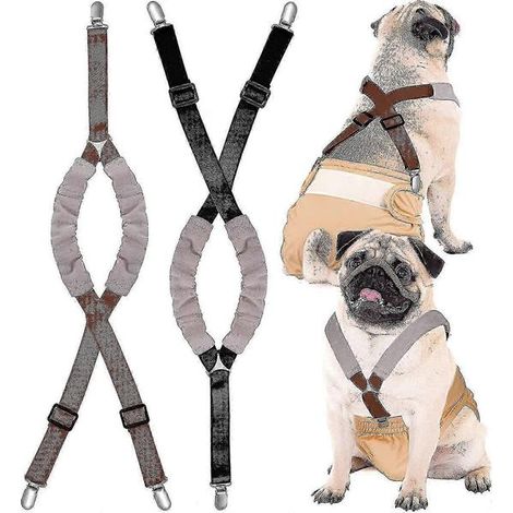 Filiyano-Lot de 2 sangles ventrales ajustables pour chien avec bretelles, harnais de sécurité pour couches pour chiens de petite, moyenne et grande (1/5)