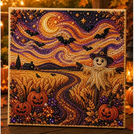 New Halloween Pearl and Diamond Ghost Painting Home Decor Window Decoration DIY Artwork Ornament - Style D - 2020cm Framed