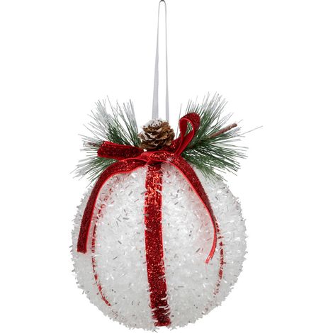 Déco Sapin Boule de Noël D 10 cm Blanc Bonbon et Pomme de Pin - Feeric Christmas