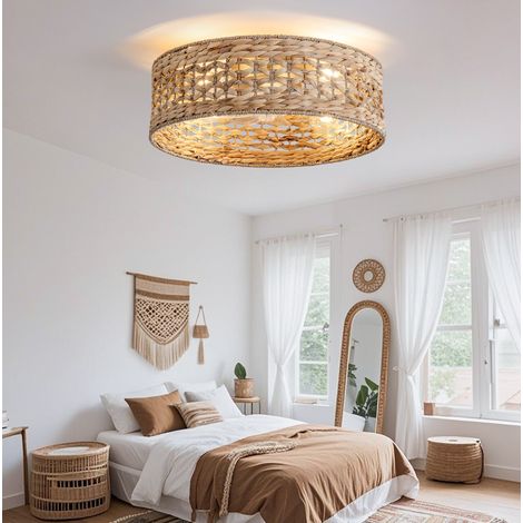 Ventilatore da soffitto 53x53x22 cm, controllo doppio, 6 velocità, rattan traforato, plastica e rattan, rame (1/5)