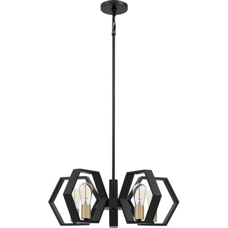 Lampadario Industrial Nordico Bismarck Acciaio Nero Terra Rotondo 5 Luci E27 (1/5)