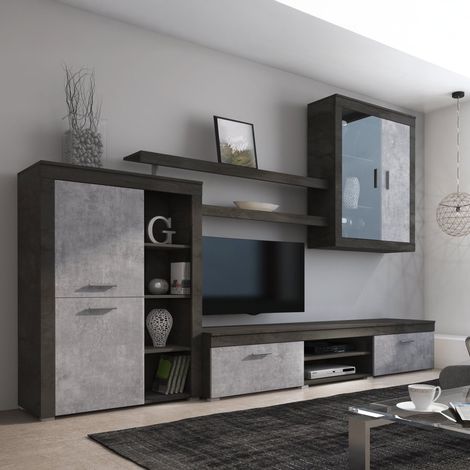 Wohnwand Casies: Wohnzimmerschrank, 11 Regale, modulierbar, 18 Fächer, Schwarz Anthrazit (1/5)