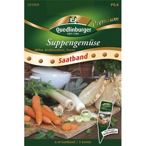 Quedlinburger Saatgut – Légumes à soupe – Ruban de semis de 6 mètres, graines de légumes, carotte, céleri-rave et poireau (1/2)
