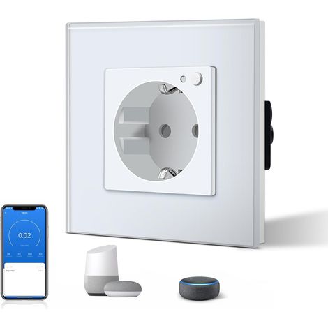 Prise Schuko encastrée avec surveillance de l'énergie, prise intelligente en verre 16 A, contrôle par application, mesure la consommation d'énergie (1/5)