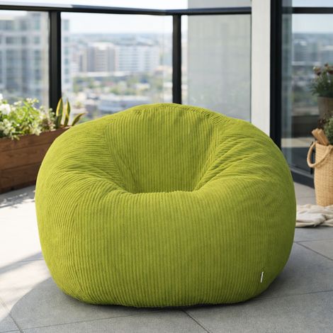 Pouf Poire Rondelle 110 cm – Vert Olive – Fauteuil Relax Ergonomique avec Accoudoirs Intégrés et Confort Optimal